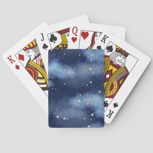 Glitter Gold Stars Dark Blue Sky Pattern Poker Cards (Back)