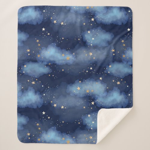 Glitter Gold Stars Dark Blue Sky Pattern Sherpa Blanket