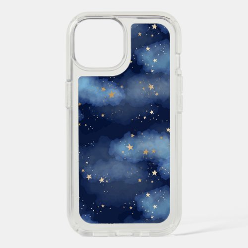 Glitter Gold Stars Dark Blue Sky Pattern iPhone 15 Case