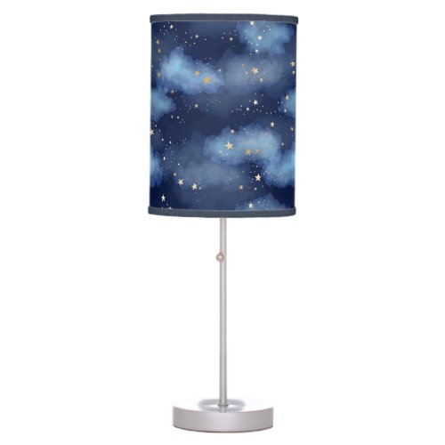 Glitter Gold Stars Dark Blue Sky Pattern Table Lamp