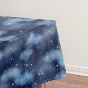 Glitter Gold Stars Dark Blue Sky Pattern Tablecloth