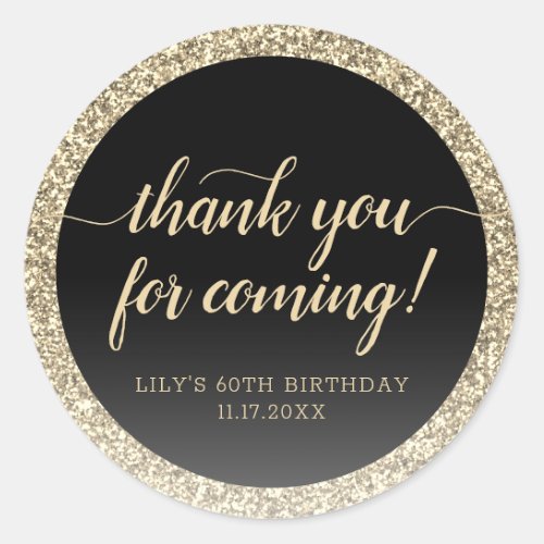 Glitter Gold Thank You For Coming Birthday Party Classic Round Sticker