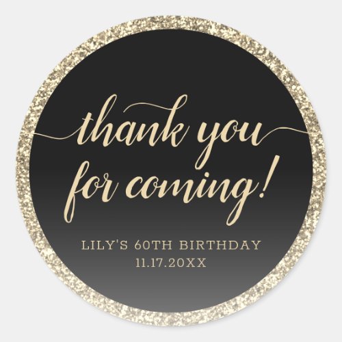 Glitter Gold Thank You For Coming Birthday Party