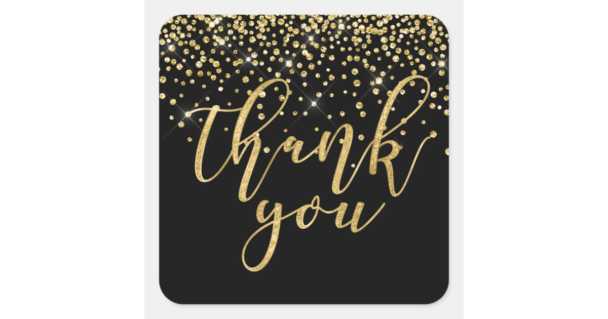 glitter gold thank you square sticker | Zazzle
