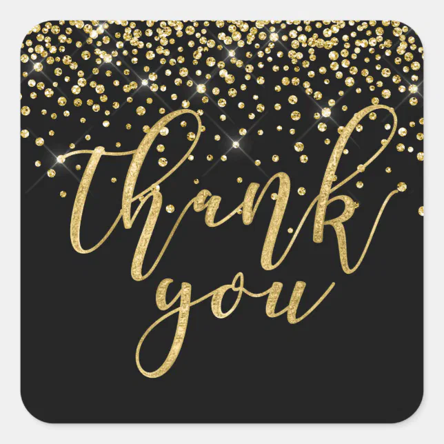 glitter gold thank you square sticker | Zazzle