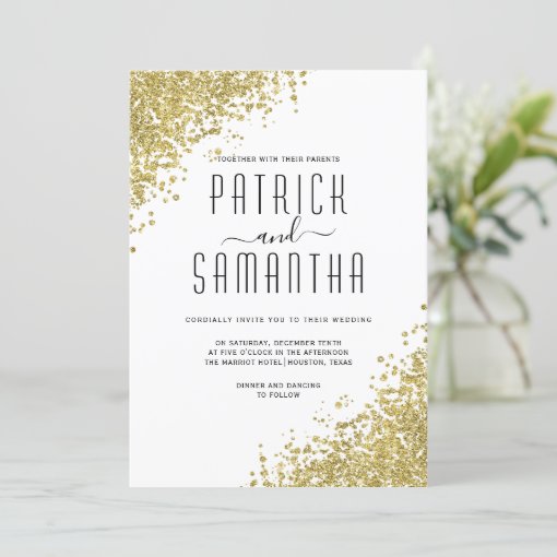 Glitter Gold Wedding Invitation | Zazzle