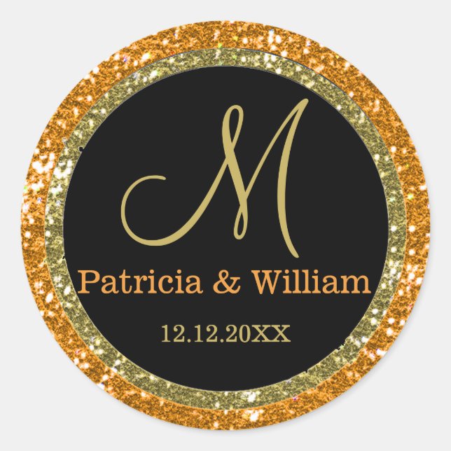Glitter Gold Wedding Monogram Seals (Front)