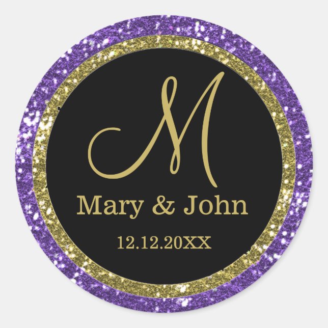 Glitter Gold Wedding Monogram Seals (Front)
