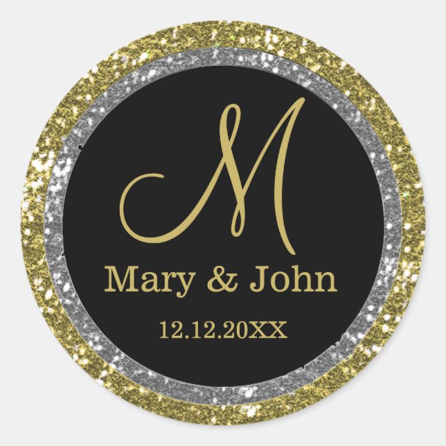 Glitter Gold Wedding Monogram Seals (Front)