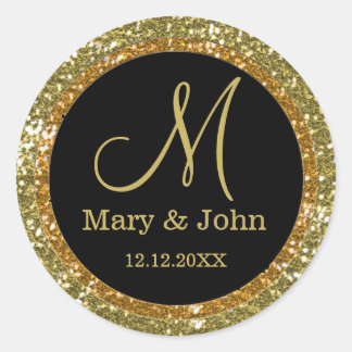 Glitter Gold Wedding Monogram Seals