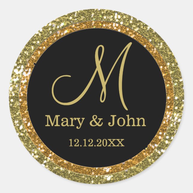 Glitter Gold Wedding Monogram Seals (Front)