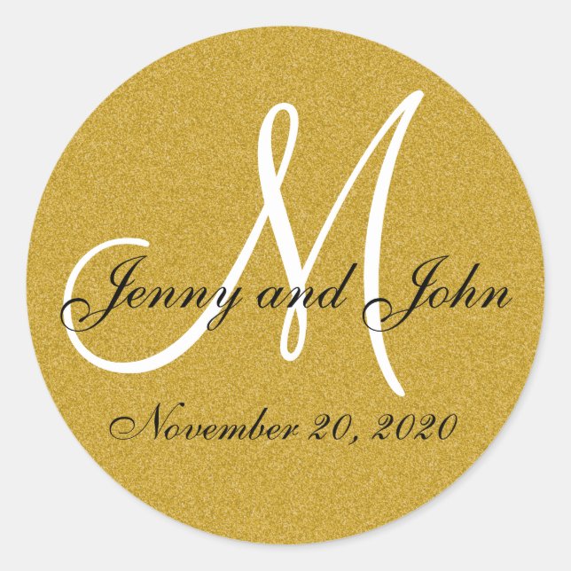 Glitter Gold Wedding Monogram Seals Sticker (Front)