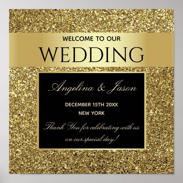 Glitter Gold Welcome Wedding Poster (Front)