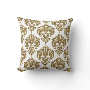Glitter Gold & White Damask Chic Modern Pattern Throw Pillow