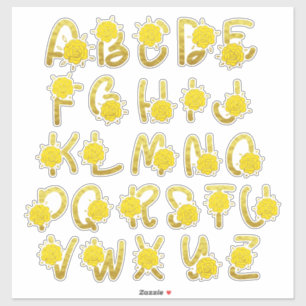 Glitter Gold Yellow Floral Monogram A to Z Letters Sticker