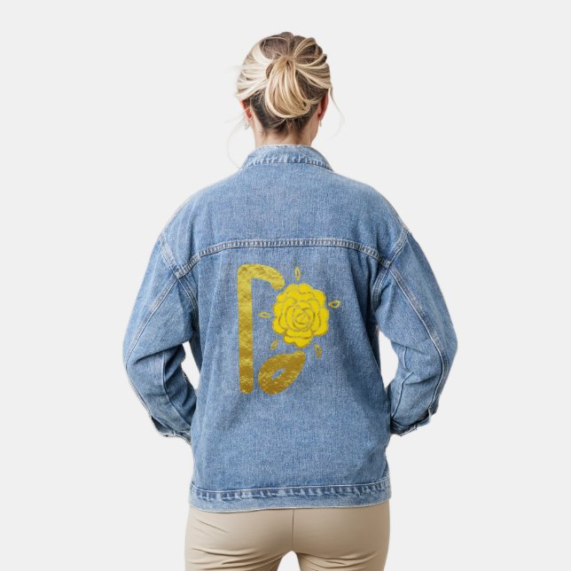 Glitter Gold Yellow Floral Monogram D Womens Denim Jacket (Model)