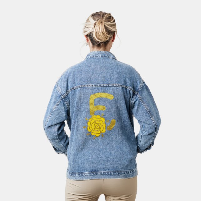 Glitter Gold Yellow Floral Monogram E Womens Denim Jacket (Model)