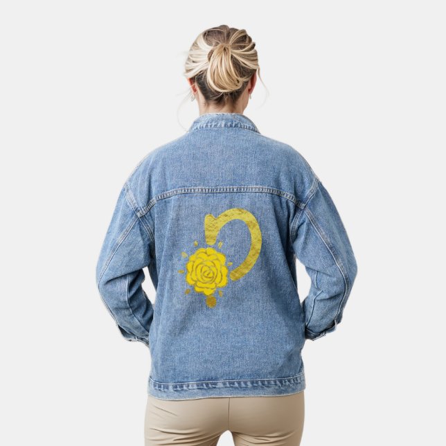 Glitter Gold Yellow Floral Monogram P Womens Denim Jacket (Model)