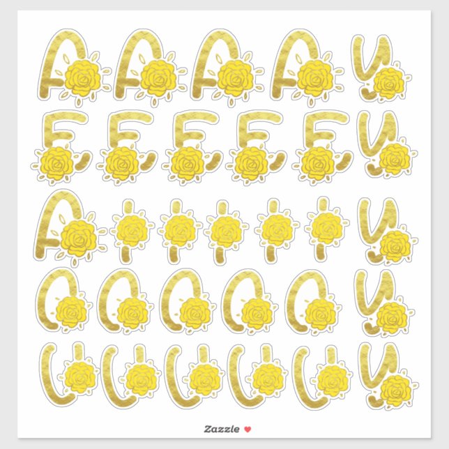 Glitter Gold Yellow Floral Monogram Vowels Sticker (Sheet)