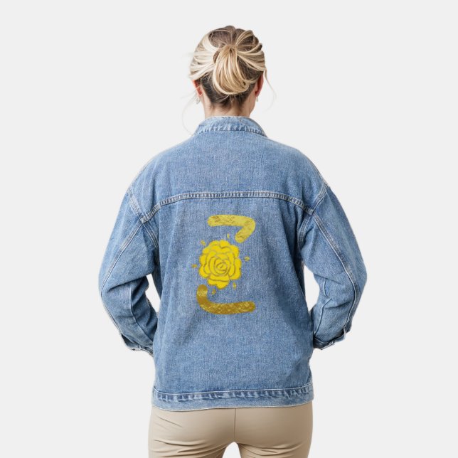 Glitter Gold Yellow Floral Monogram Z Womens Denim Jacket (Model)