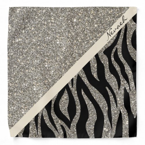Glitter Gold Zebra Print Glamorous Custom Name Bandana