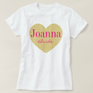 Glitter Golden Heart Personalized Bride T-Shirt