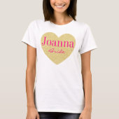Glitter Golden Heart Personalized Bride T-Shirt (Front)