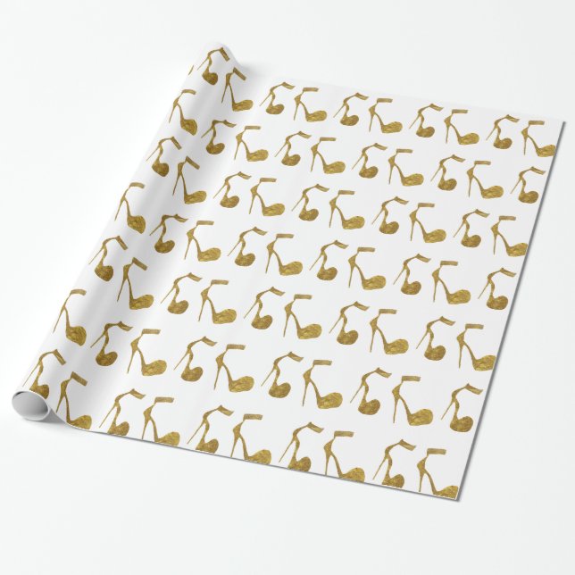 Glitter Golden High Heel Shoes Wrapping Paper (Unrolled)