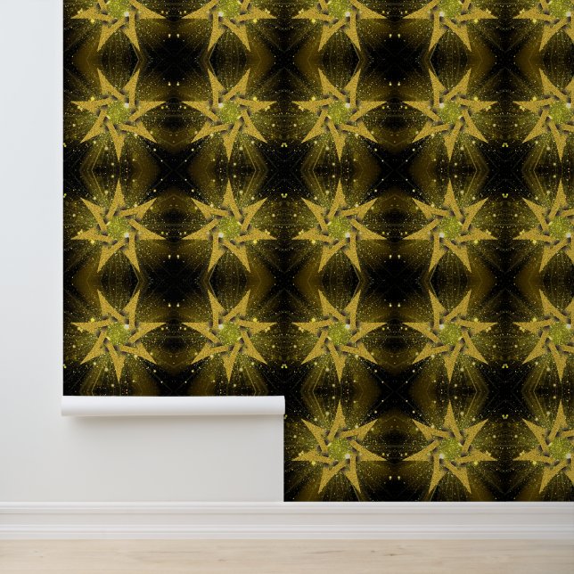 Glitter Golden Stars Black and Gold Wallpaper (Application)