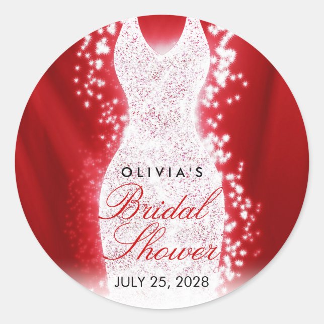 Glitter Gown Bridal Shower Favor Stickers Circle (Front)
