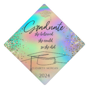 Glitter Grad Cap,Confetti Rainbow Holographic Graduation Cap Topper