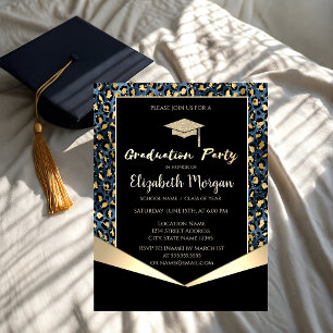 Glitter Grad Cap,Glitter Blue Leopard Graduation Invitation