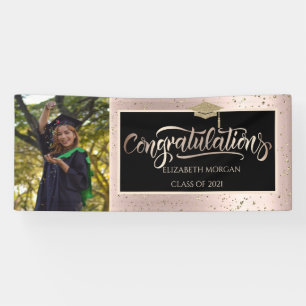Glitter Grad Cap,Photo Rose Gold Graduation Banner