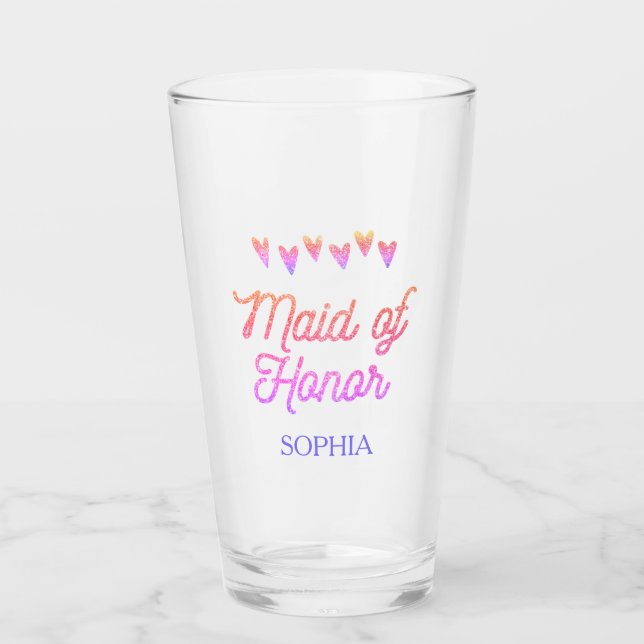 Glitter Gradation Heart Maid of Honor Glass (Front)