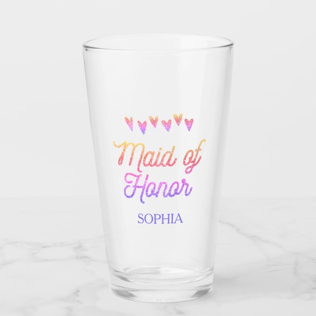 Glitter Gradation Heart Maid of Honor Glass (Front)