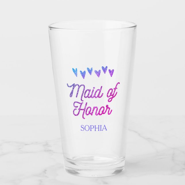 Glitter Gradation Heart Maid of Honor Glass (Front)