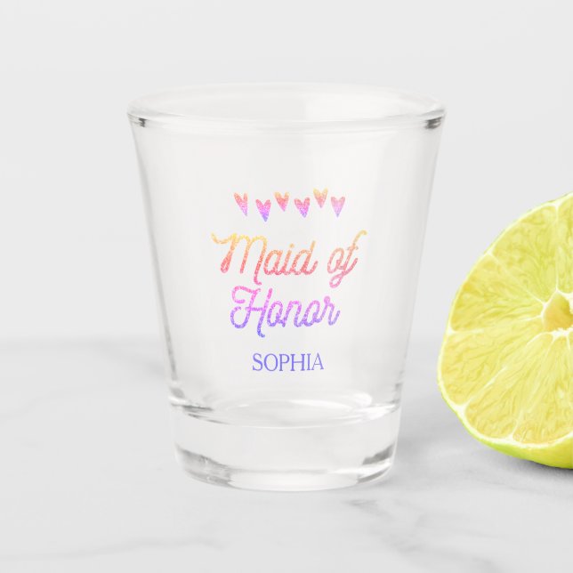 Glitter Gradation Heart Maid of Honor  Shot Glass (Front)