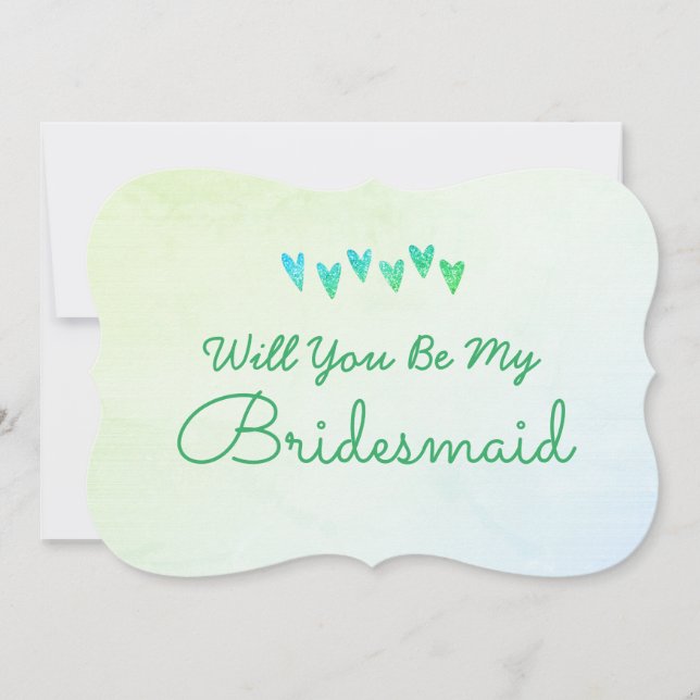 Glitter Gradation Heart Will You Be My Bridesmaid  Invitation (Front)