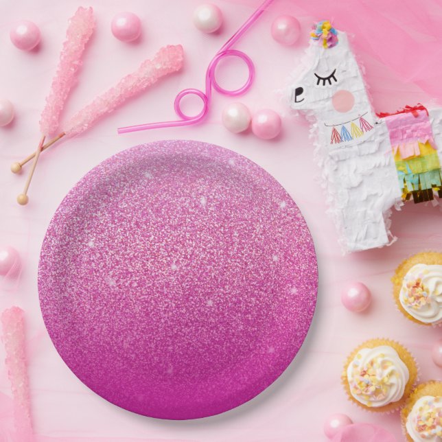Glitter Gradient Pink Paper Plates (Party)