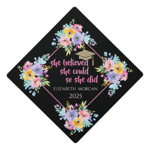 Glitter Graduate Cap,Colorful Spring Flowers Graduation Cap Topper