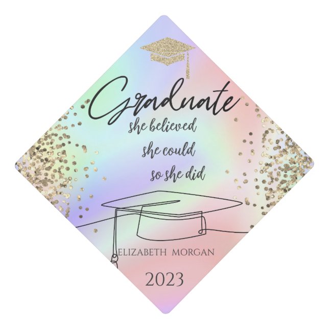  Glitter Graduate Cap,Confetti Holographic Graduation Cap Topper (Front)