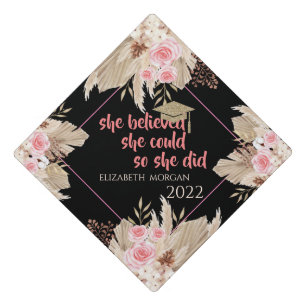 Glitter Graduate Cap,Pampas Grass Roses Graduation Cap Topper