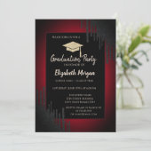 Glitter Graduation Cap,Black Drips Dark Red  Invitation (Standing Front)