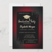 Glitter Graduation Cap,Black Drips Dark Red  Invitation (Front)