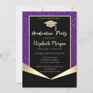 Glitter Graduation Cap,Confetti Violet Graduation Invitation