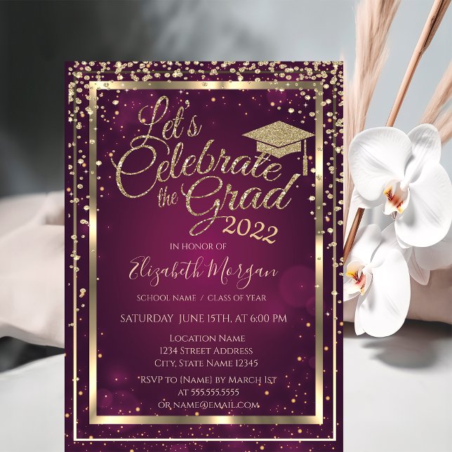 Glitter Graduation Cap Diamonds Stars Graduation   Invitation (Creator Uploaded)