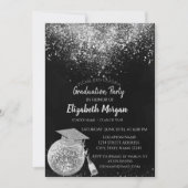 Glitter Graduation Cap,Disco Ball Confetti, Wine Invitation (Front)