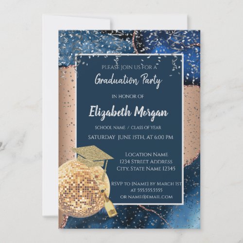 Glitter Graduation CapDisco Ball Marble Agate Invitation