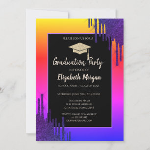 Glitter Graduation Cap,Glitter Drips Colorful Invitation