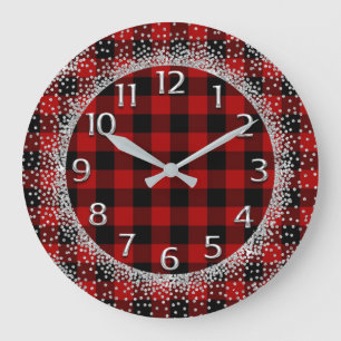 Glitter Gray Numbers Buffalo Lumberjack Red Black Large Clock